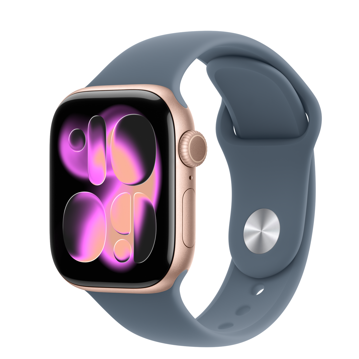 Apple Watch 11 42MM Rose Gold Aluminum with Light Blue Sport Band M/L