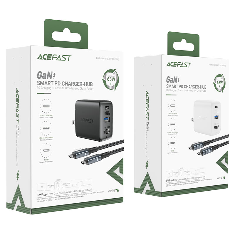 Acefast A19 65W GaN 3-Port multifunction hub charger set