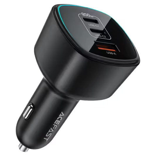 Acefast B18 200W 3-Port Fast Car Charger Black