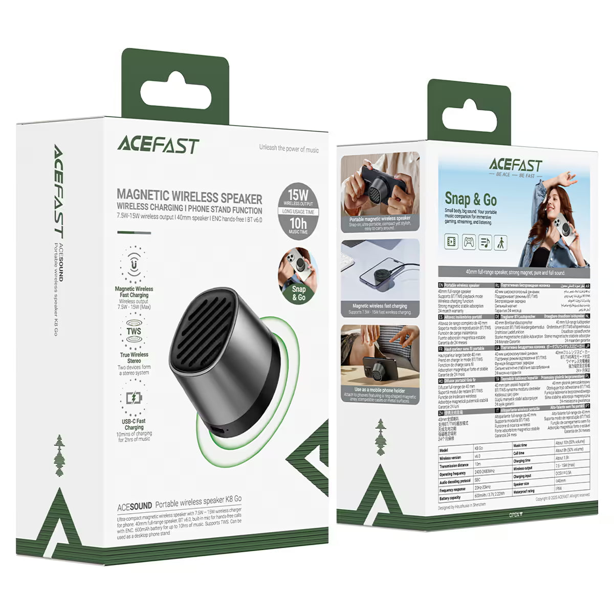 ACEFAST K8 GO PORTABLE BLUETOOTH SPEAKER AND MAGSAFE CHARGER BLACK