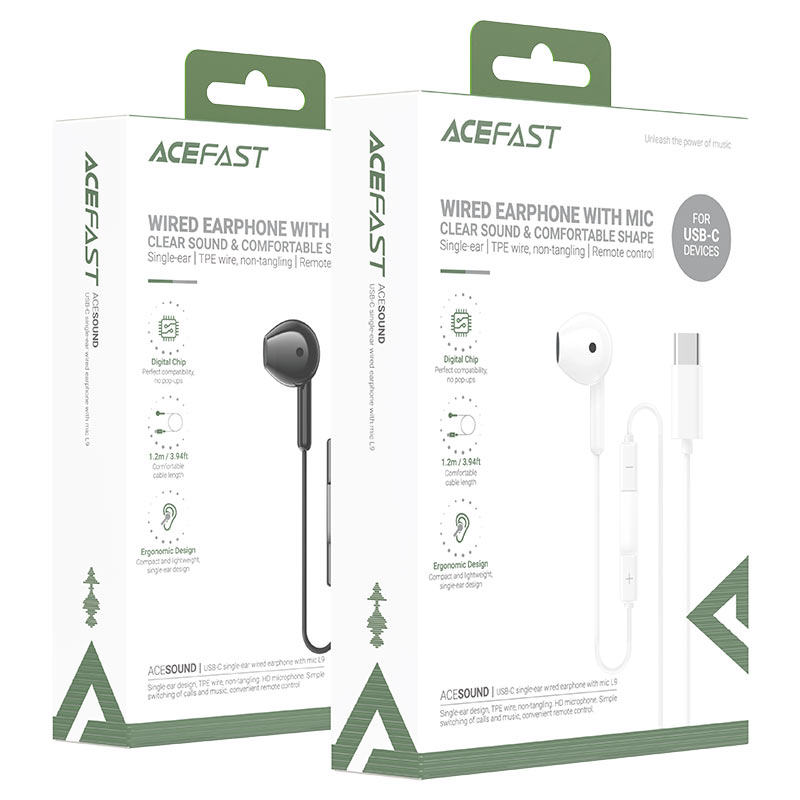 Acefast L9 USB-C Single Ear Wired Earphone with Mic Black