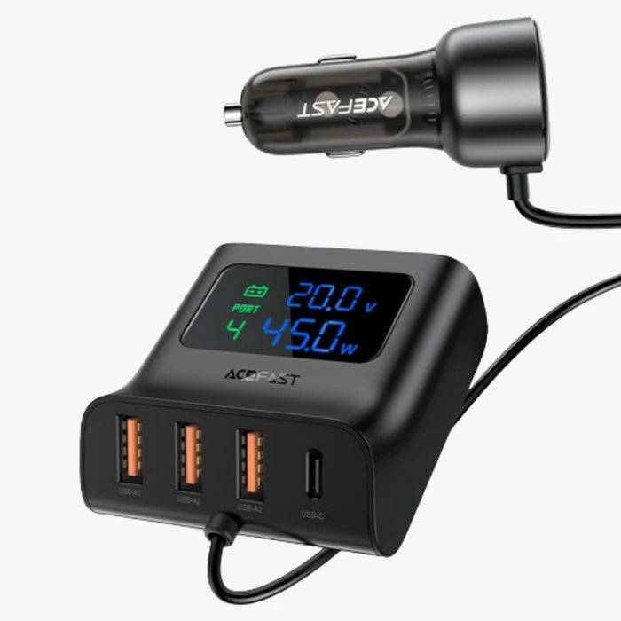 Acefast B11 138W Car Charger Splitter with Digital Display Black