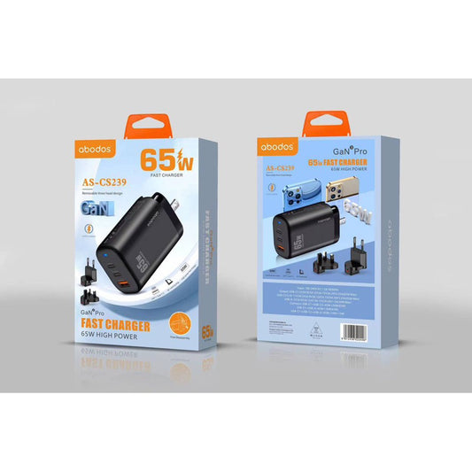 ABODOS AS-CS239 3-PORT 65W GaN ADAPTOR BLACK