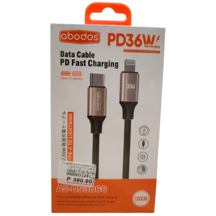 Abodos AS-DS3066 PD36W Lightning to USB-C Cable (100CM) Black