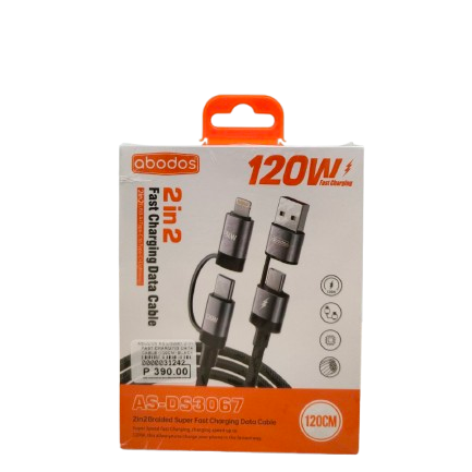 Abodos AS-DS3067 2-in-2 Fast Charging Data Cable (120CM) Black