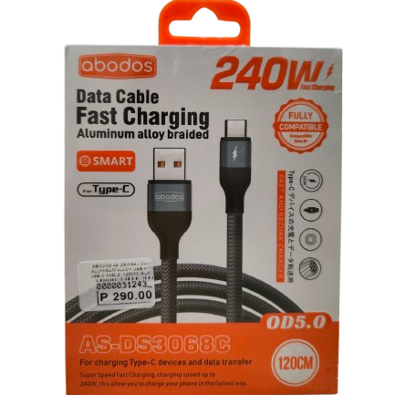 Abodos AS-DS3068C 240W Aluminum Alloy USB-A TO USB-C Cable (120CM) Black