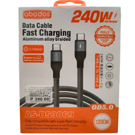 Abodos AS-DS3069 240W Aluminum Alloy USB-C TO USB-C Cable (120CM) Black