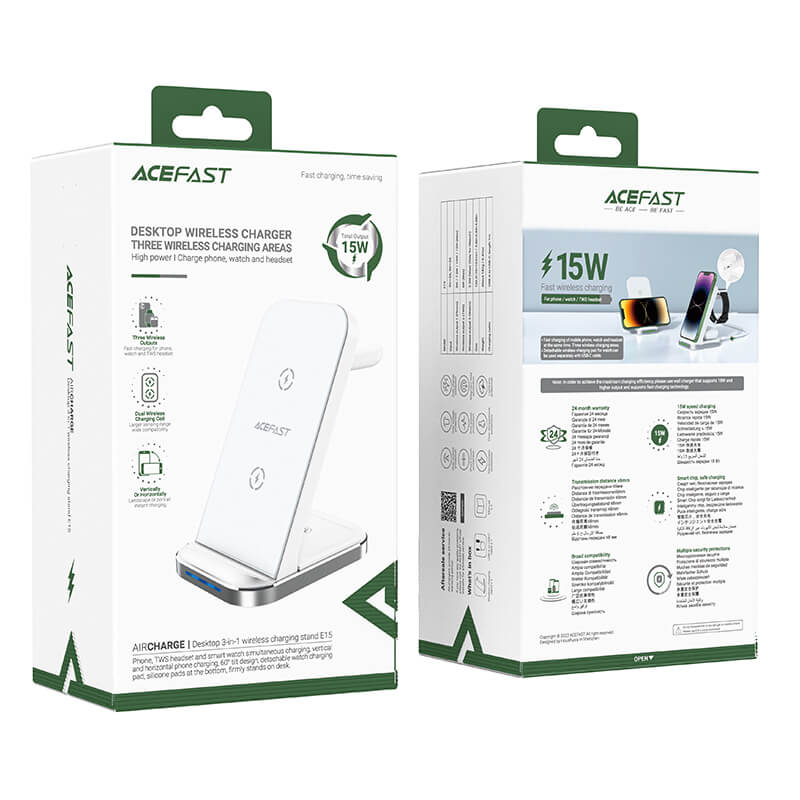 Acefast E15 Desktop 3-IN-1 Wireless Charging Stand White
