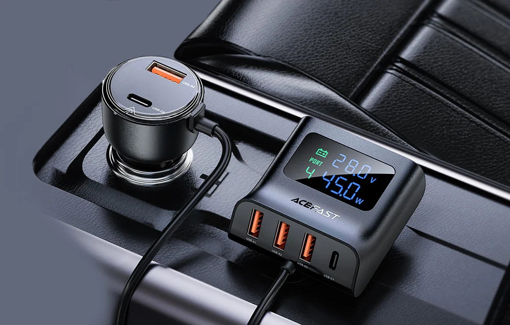 Acefast B11 138W Car Charger Splitter with Digital Display Black