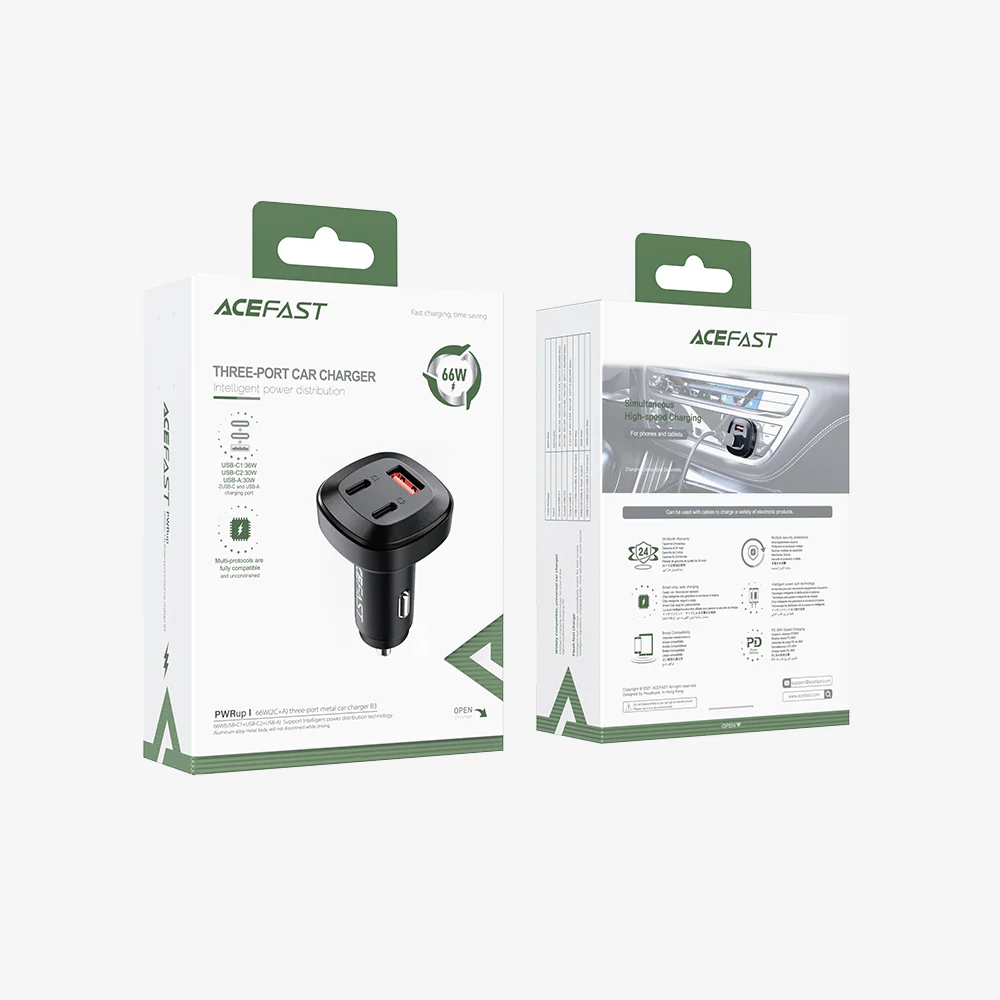 Acefast B3 66W 3-Port Car Charger Black