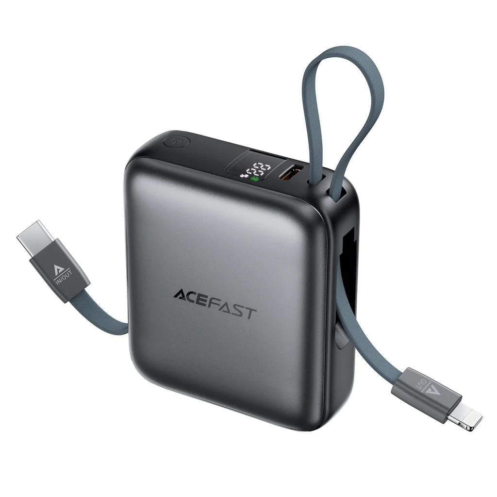 Acefast M23 22.5W 10000 mAh Powerbank with Built-in dual cables metal grey