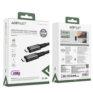 Acefast C1-09 USB-C to USB-C Aluminum Alloy Audio/Video Transmission Full-Featured Data Cable (1M) Black