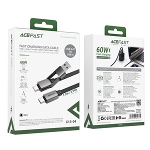 Acefast C13-04 USB-A/USB-C to USB-C Zinc Alloy Connector Cable (1.2M) Black