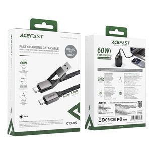 Acefast C13-05 USB-A/USB-C to USB-C Short Zinc Alloy Connector Cable (0.2M) Black