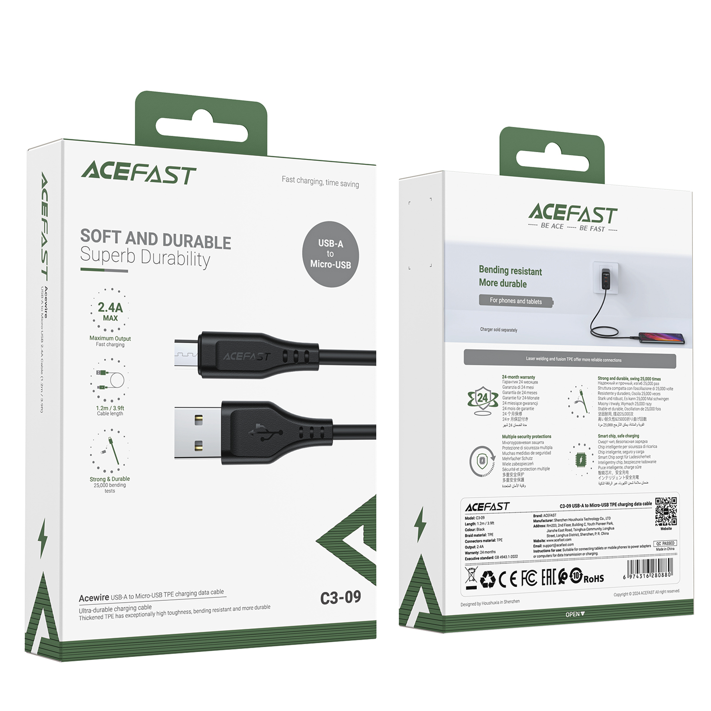Acefast C3-09 USB-A to Micro USB TPE Cable (1.2M) White