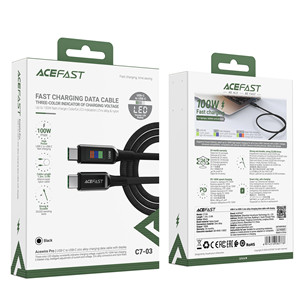 Acefast C7-03 USB-C to USB-C Zinc Alloy Charge Data Cable with Display (1.2M) Black