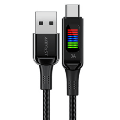 Acefast C7-04 USB-A to USB-C Zinc Alloy Charge Data Cable with Display (1.2M) Black