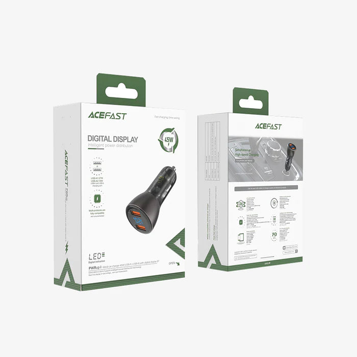 Acefast B7 45W Dual Port USB-A Car Charger with Digital Display