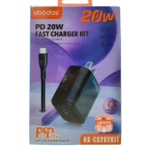 Abodos as-cs262 2-port 20w pd lightning fast charge adaptor kit black