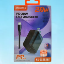 Abodos as-cs262 2-port 20w pd type-c fast charge adaptor kit black