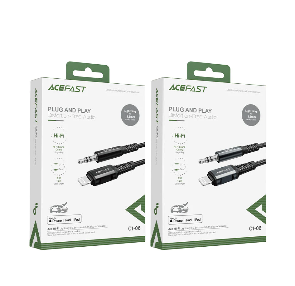 ACEFAST C1-06 LIGHTNING TO 3.5MM ALUMINUM ALLOY AUDIO CABLE (1.2M) BLACK