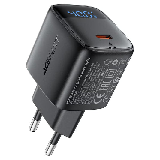 Acefast A135 PD40W GaN USB-C Charger with Digital Display Black