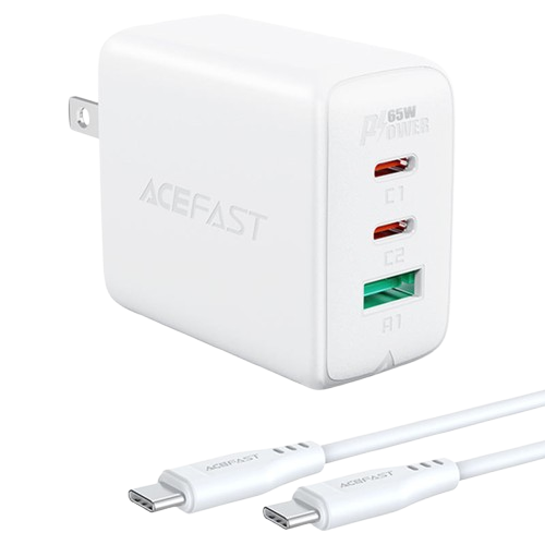 Acefast A15 65W PD 3-Port charger set white