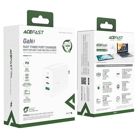 Acefast A43 PD 65W 3-Port GaN Charger white