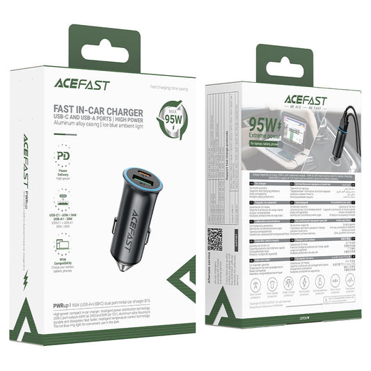 Acefast B16 95W Dual Port Metal Car Charger Metal Grey