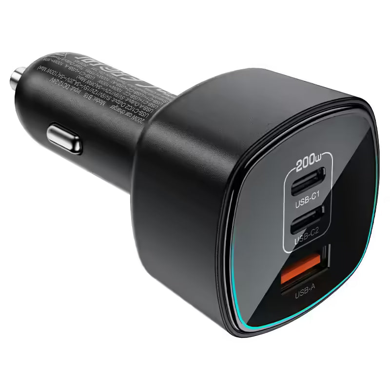 Acefast B18 200W 3-Port Fast Car Charger Black