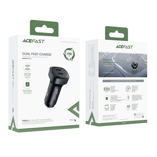 Acefast B2 72W Dual USB-C Car Charger Black