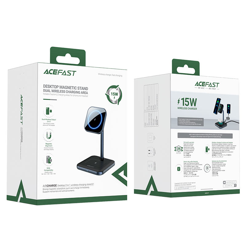 Acefast E1 Air Charge Desktop 2-in-1 Wireless Charging Stand Black