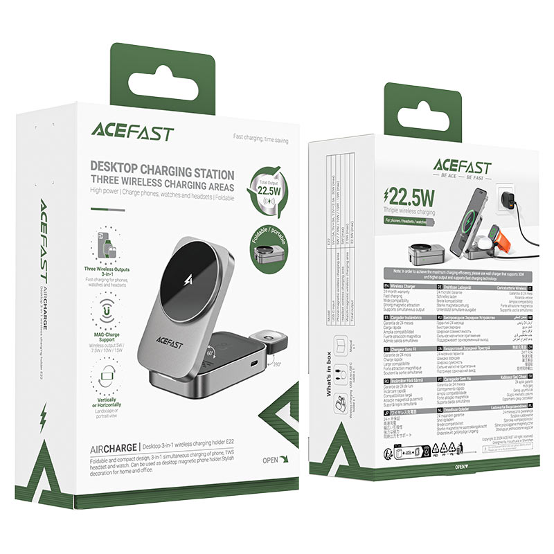 Acefast E22 Desktop 3-in-1 Wireless Charging Holder Black
