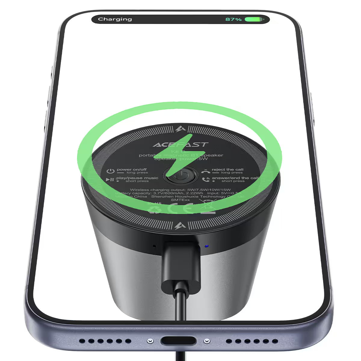 ACEFAST K8 GO PORTABLE BLUETOOTH SPEAKER AND MAGSAFE CHARGER BLACK