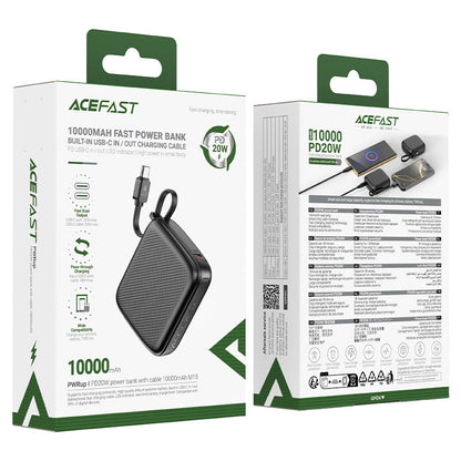 Acefast M15 10000 PD 20W Powerbank with Built-in Cable Black