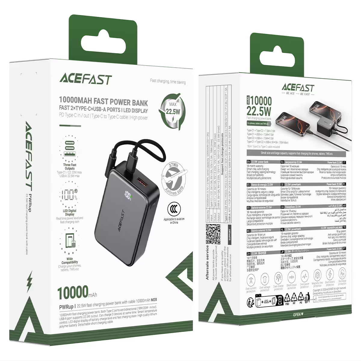 Acefast M28 22.5W 10000 mAh Powerbank Black