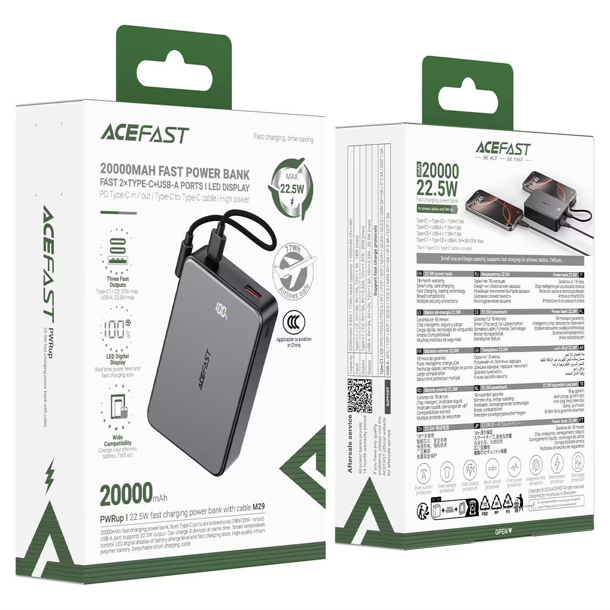 Acefast M29 22.5W 20000 mAh Powerbank Black