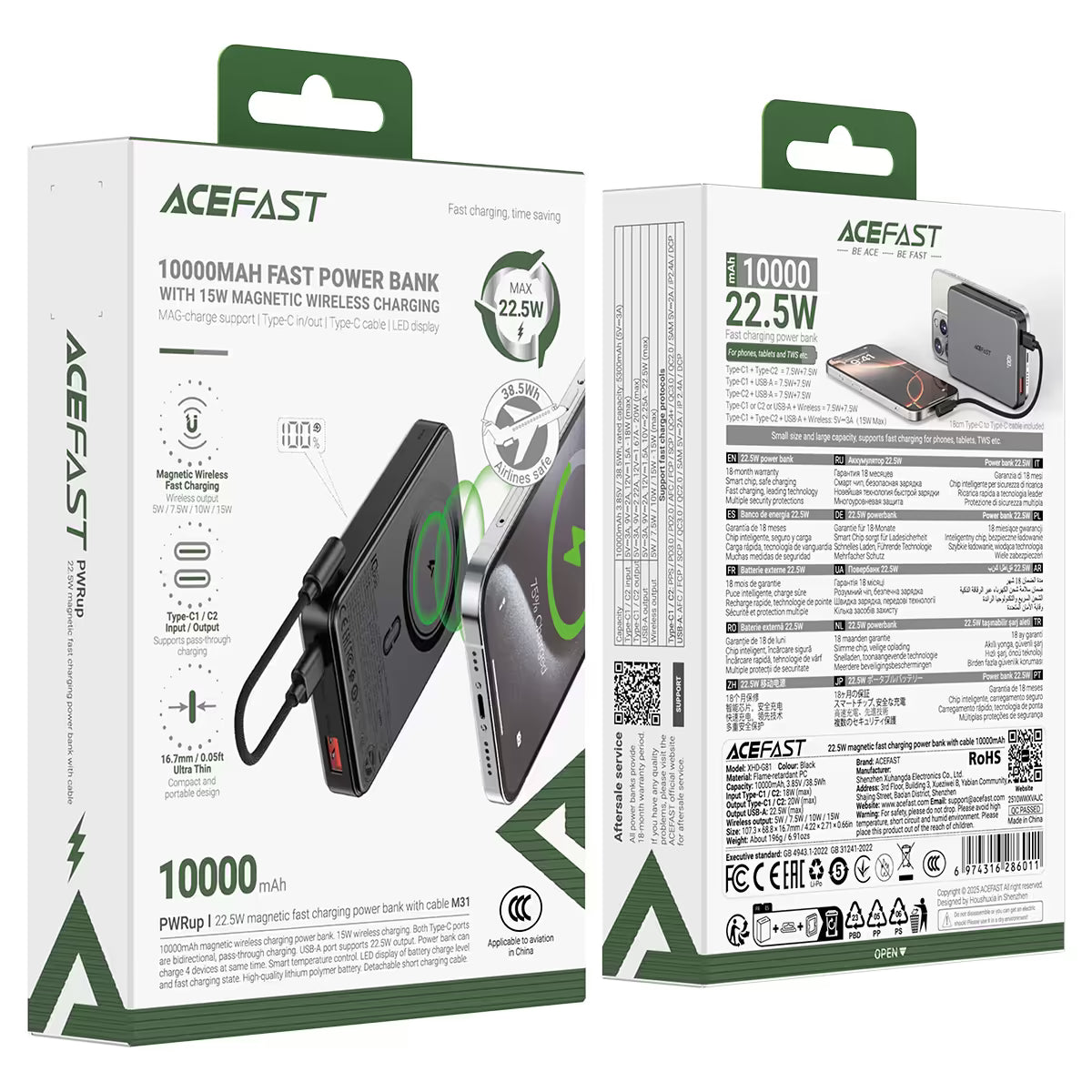 Acefast M31 PD22.5W 10000 mAh Magnetic Fast Charging Powerbank Black