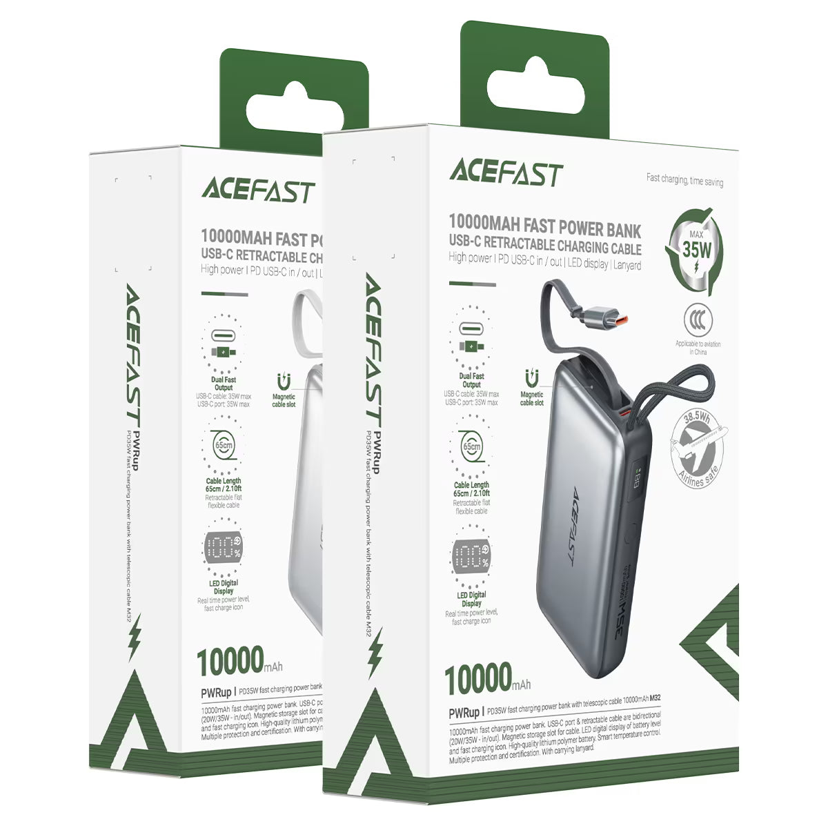 Acefast M32 PD35W 10000 mAh Powerbank with Built-in-Cable