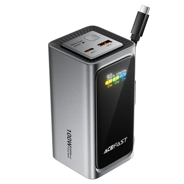 ACEFAST M33 20000 mAh 100W FAST CHARGING POWERBANK WITH CABLE METAL GREY
