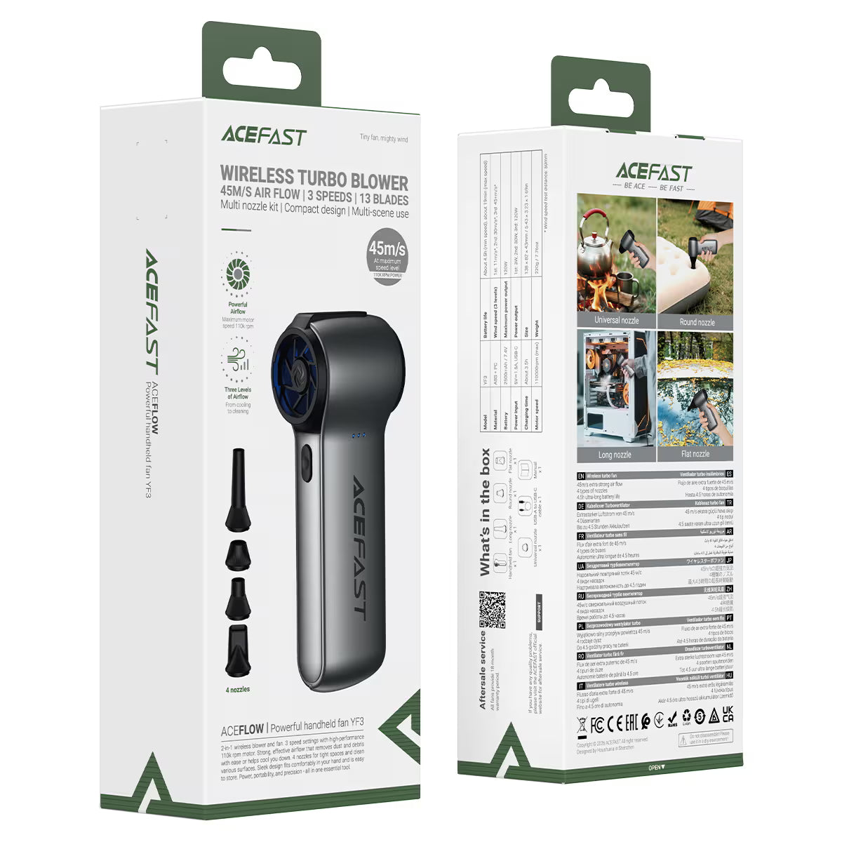 Acefast YF3 Powerful Handheld Fan Metal Grey