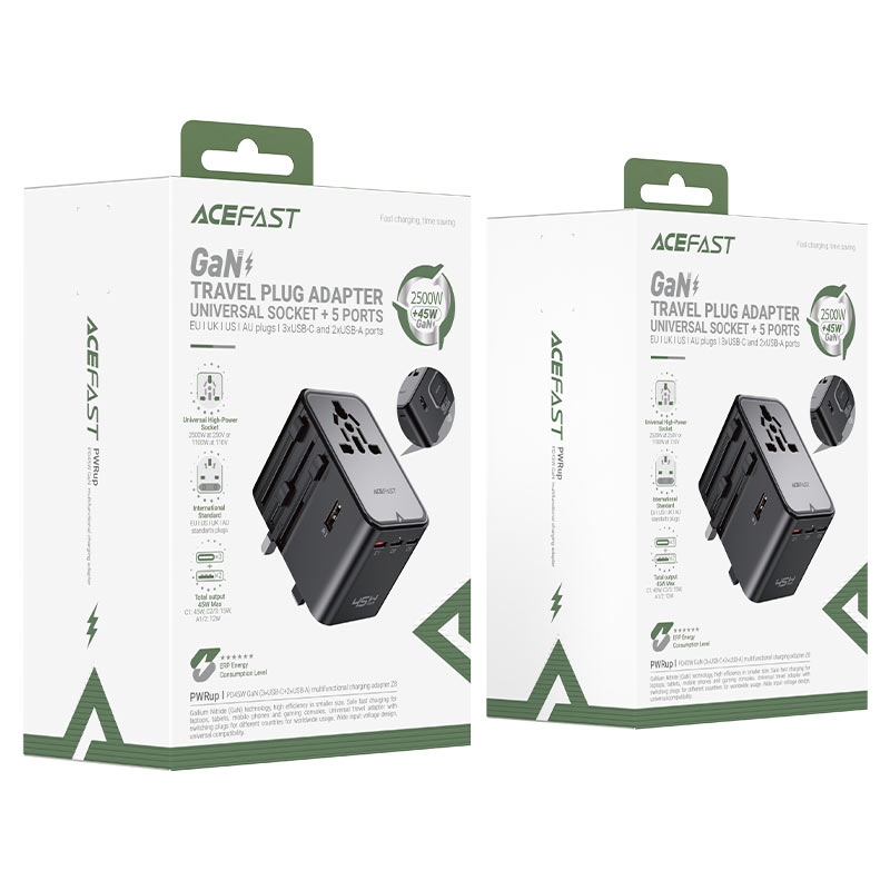 ACEFAST Z8 PD45W GaN 5-PORT TRAVEL ADAPTER BLACK