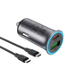 Acefast b16 95w dual port metal car charger with usb-c cable set metal grey
