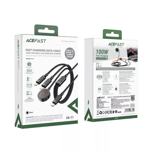Acefast C6-11 USB-C 3-in-1 100W Charging Cable (1.2M) Black