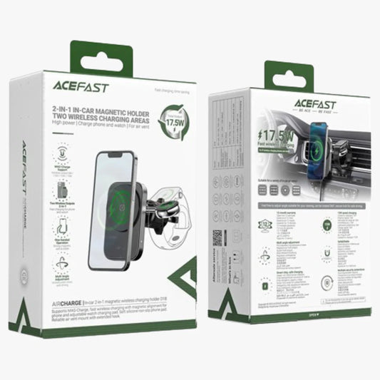 Acefast D18 in-car 2-in-1 magnetic wireless charging holder black
