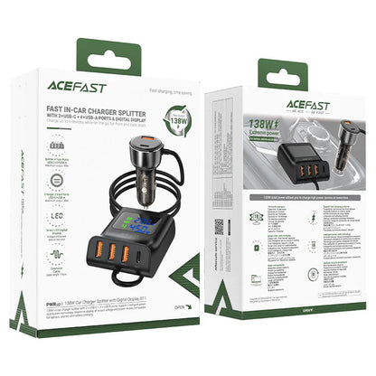 Acefast B11 138W Car Charger Splitter with Digital Display Black