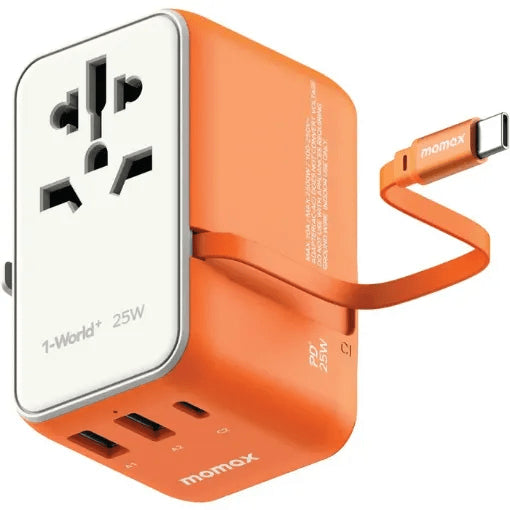 Momax 1-World Plus 25W AC Travel Adapter 3-Port with Built in 70CM Cable (UA20)