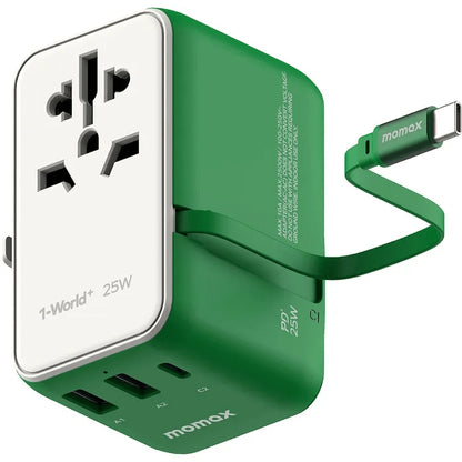 Momax 1-World Plus 25W AC Travel Adapter 3-Port with Built in 70CM Cable (UA20)