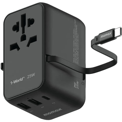 Momax 1-World Plus 25W AC Travel Adapter 3-Port with Built in 70CM Cable (UA20)