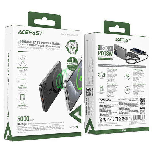 Acefast M8 5000 mAh PD 18W Magnetic Wireless charging powerbank black